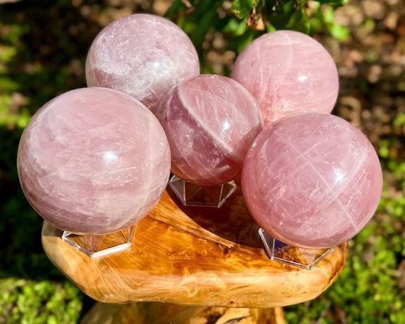 JUMBO Rose Quartz Crystal Spheres, 4.5 - 5" Large Spheres (Premium Grade Spheres, Polished Rose Quartz Crystal Ball)