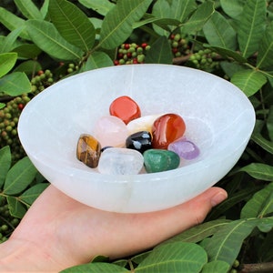 Extra LARGE Selenite Charging Bowl, 6&quot; Offering Bowl (Selenite Crystal Cleansing Bowl, Carved Charging & Purification Bowl)