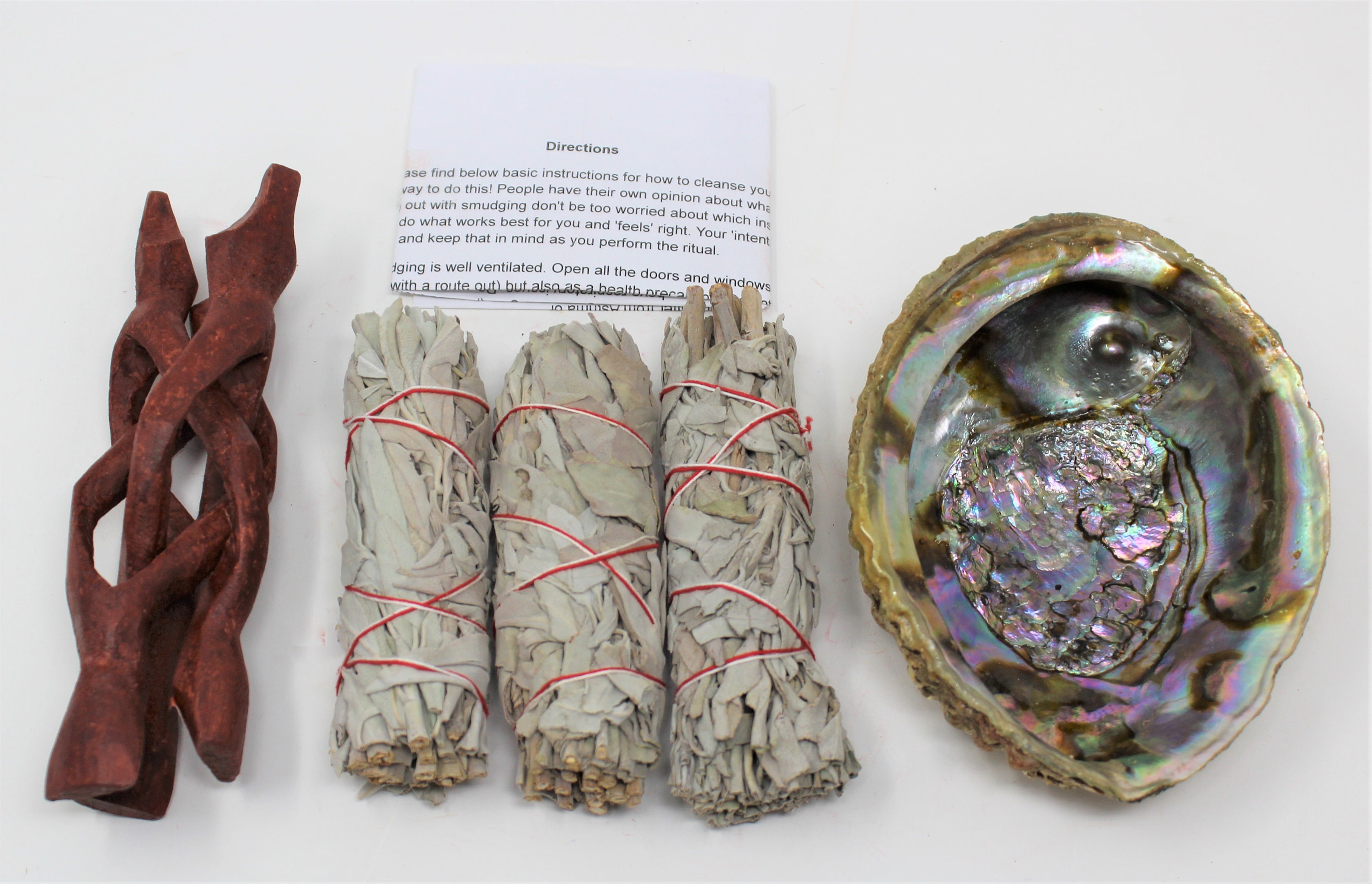 Home Smudging Kit Premium Abalone Shell, 3 White Sage Smudge Sticks, 6 Tripod Stand and
