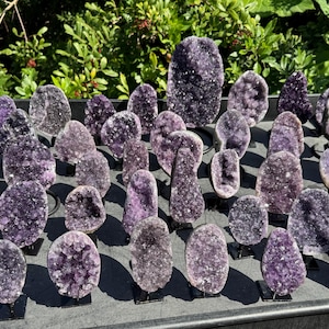 Amethyst Geode On Metal Stand, Natural Amethyst Crystal, Display Specimen - Choose Size