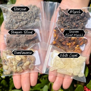 Resin Incense Sampler Set of 6: Benzoin - Dragons Blood - Frankincense - Myrrh - Opoponax - White Copal (Resin Incense Starter Kit)