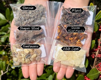 Resin Incense Sampler Set of 6: Benzoin - Dragons Blood - Frankincense - Myrrh - Opoponax - White Copal (Resin Incense Starter Kit)