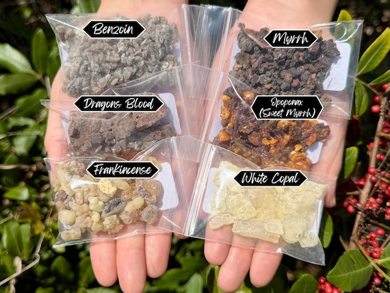 Resin Incense Sampler Set of 6: Benzoin - Dragons Blood - Frankincense - Myrrh - Opoponax - White Copal (Resin Incense Starter Kit)
