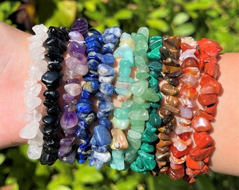 Gemstone Chip Bracelets: BUY 2 GET 1 FREE - Huge Variety of Crystal Chip Bracelets (Premium Grade Stretch Bracelet, Crystal Healing)