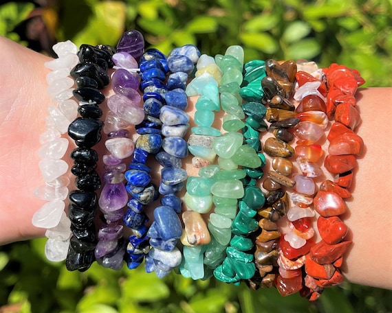 Gemstone Chip Bracelets: BUY 2 GET 1 FREE - Huge Variety of Crystal Chip Bracelets (Premium Grade Stretch Bracelet, Crystal Healing)