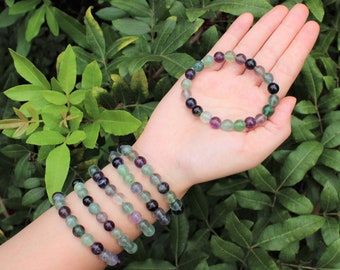 Fluorite Bead Bracelet - 8mm Crystal Bracelet - Genuine Gemstone Jewelry Gift for Her