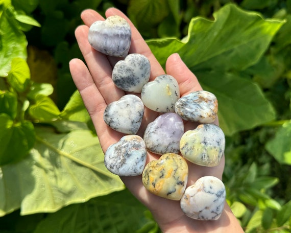 Dendritic Agate Hearts, 1 - 1.25" - Choose How Many ('A' Grade Dendritic Agate Crystal Hearts, Dendrite Agate Crystals)