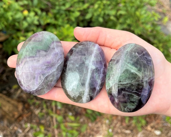 LARGE Fluorite Palm Stone, 2.5" Fluorite Crystal Oval Shaped (Smooth Polished Fluorite, Pocket Stone, Worry Stone, Quartz Crystal)