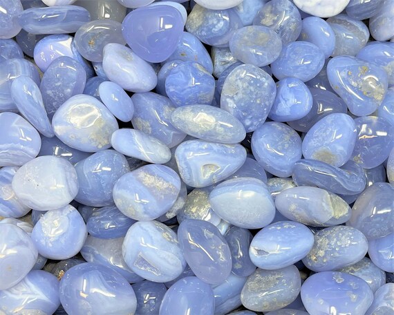 Blue Lace Agate Tumbled Stones: Choose Ounces or lbs Who Bulk Wholesale Lots ('A' Grade Premium Quality Tumbled Blue Lace Agate Crystals)