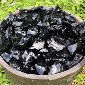 Rough Black Obsidian Natural Stones:  Choose Ounces or lb Bulk Wholesale Lots (Premium Quality &#39;A&#39; Grade, Raw Black Obsidian Crystals)