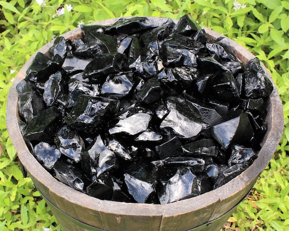 Rough Black Obsidian Natural Stones:  Choose Ounces or lb Bulk Wholesale Lots (Premium Quality 'A' Grade, Raw Black Obsidian Crystals)