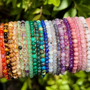 4mm Gemstone Bead Bracelets - BUY 3 GET 1 FREE - Minimalist Crystal Jewelry, Stretch Bracelet