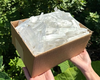 Selenite Pieces Mixed Sizes Wholesale CLEARANCE Boxes - Choose Box Size (Crystal Wand Blades Logs Shards Bulk Lots)