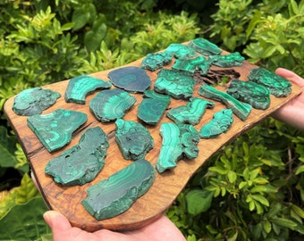 Natural Malachite Slices, Polished Malachite Slabs - Choose Ounces or lbs Wholesale Bulk Lots (Premium Quality AAA Grade Display Specimens)