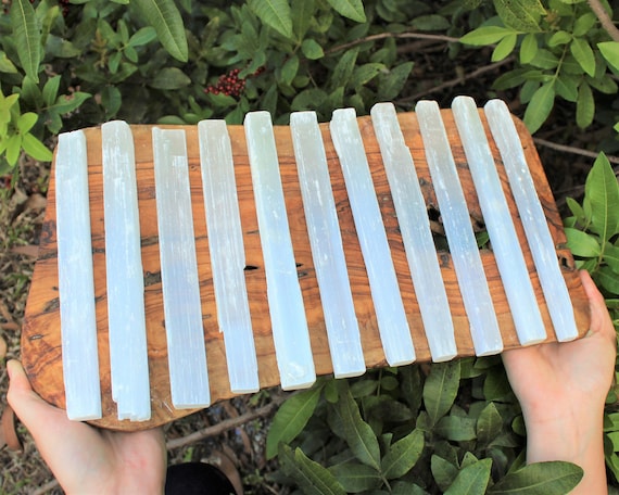 8" Selenite Sticks: CHOOSE 1 2 3 4 5 10 etc (Selenite Blades, White Selenite Wands, Selenite Logs, Mediation, Grid Work, Protection, Chakra)