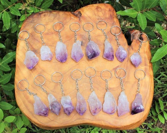 Amethyst Crystal Point Keychain: Choose How Many ('A' Grade Natural Raw Amethyst Key Chain, Amethyst Key Ring)