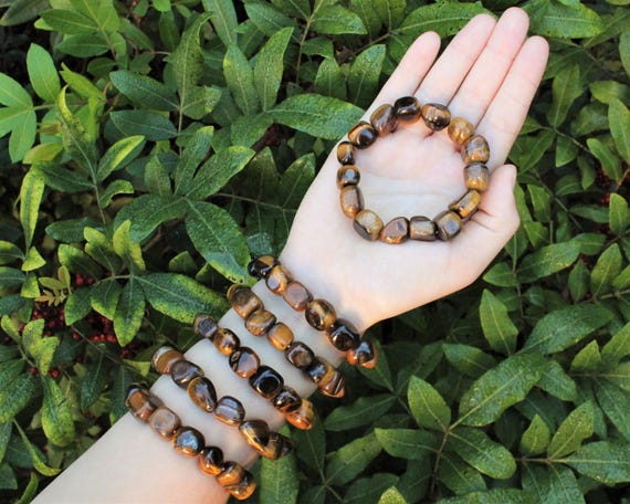 Gold Tiger Eye Tumbled Stone Crystal Bracelet 6-8mm | Genuine Gemstone Jewelry Gift for Her