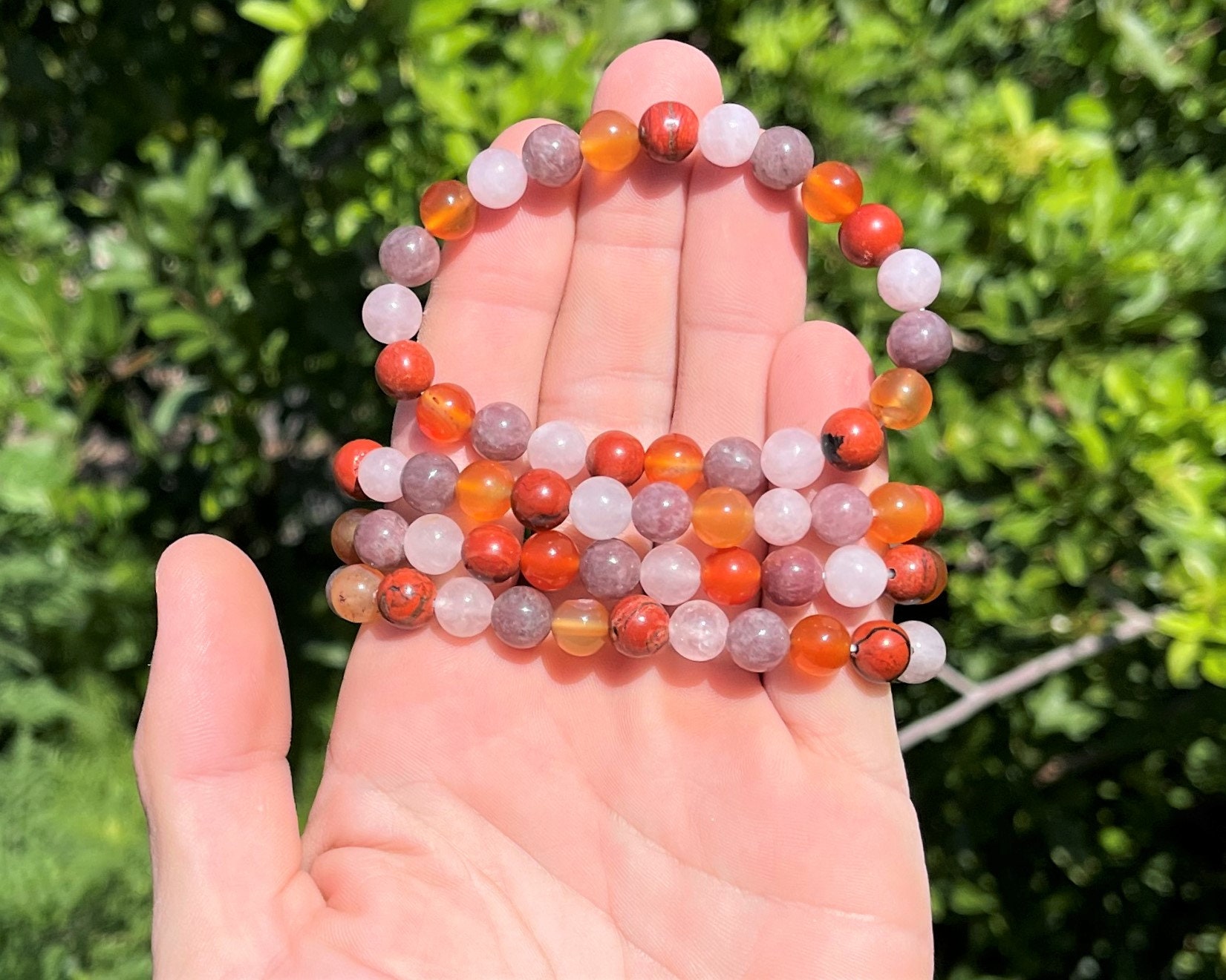 Love Bracelet: Rose Quartz, Carnelian, Strawberry Quartz