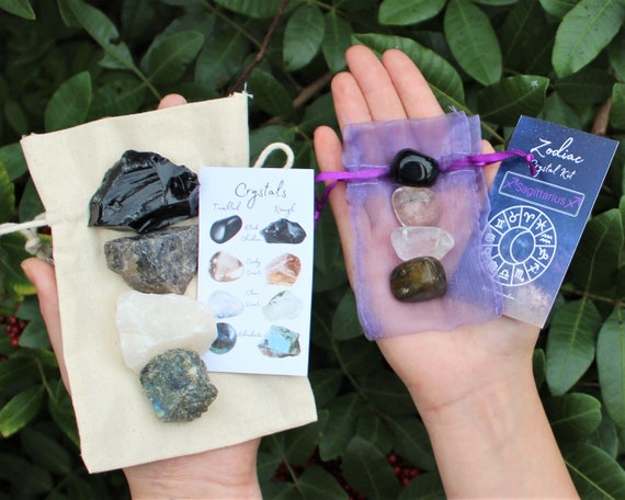 Sagittarius Zodiac Crystal Kit, 4 Birthstones in an Organza Pouch: You Choose Rough or Tumbled Stones, or Both! (Crystal Gift Kits)