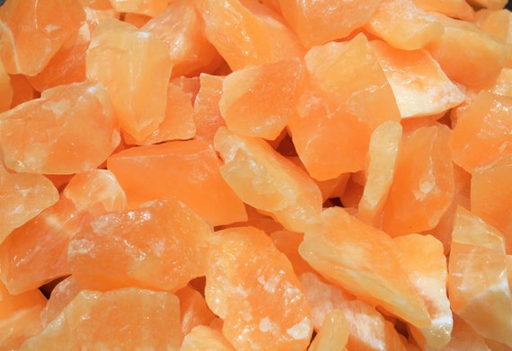 LARGE Rough Natural Orange Calcite, 2" - 3": Choose Ounces or lbs Wholesale Bulk Lots ('A' Grade Raw Orange Calcite Crystals)