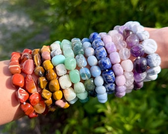 Tumbled Gemstone Bracelets - BUY 3 GET 1 FREE - Huge Variety Genuine Crystal Bracelets