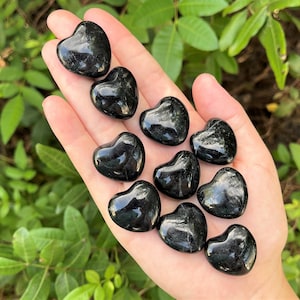 Black Tourmaline Heart 1&quot;: Choose How Many (&#39;A&#39; Grade Crystal Heart, Carved Puffed Gemstone Heart)