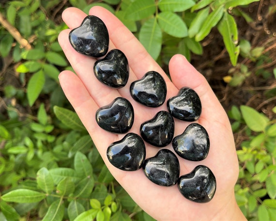 Black Tourmaline Heart 1": Choose How Many ('A' Grade Crystal Heart, Carved Puffed Gemstone Heart)