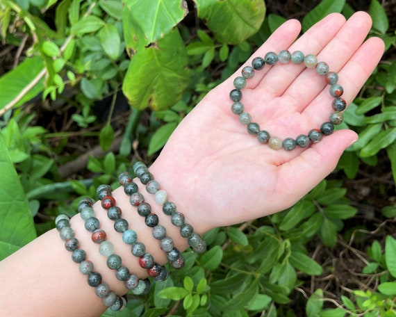 Bloodstone Bead Bracelet: 8 mm Round Crystals (Premium Grade Stretch Gemstone Bracelet)