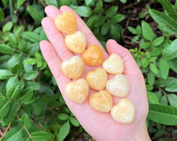 Orange Calcite Crystal Hearts, 1"- Choose How Many (Polished Calcite Gemstones)