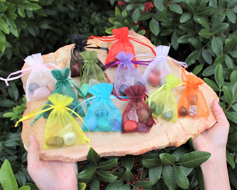 Pisces Zodiac Crystal Kit, 4 Birthstones in an Organza Pouch: You Choose Rough or Tumbled Stones, or Both Crystal Gift Kits image 9