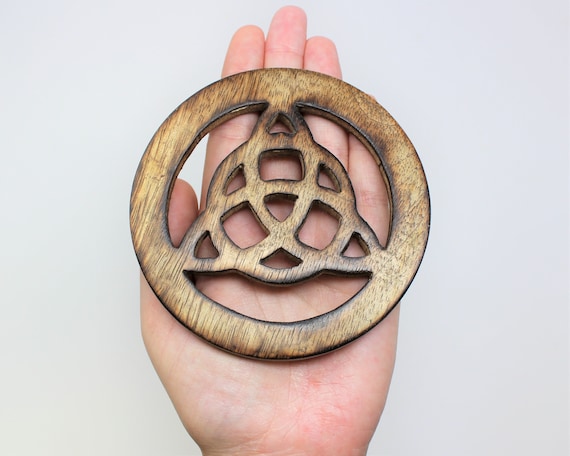 4" Wood Triquetra Altar Tile: Wooden Carved and Stained