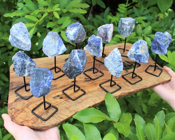 Sodalite on Stand, Natural Rough Sodalite Mini Pin (Raw Sodalite Crystal on Metal Stand)