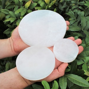 Polished Selenite Circle Charging Station - Choose 3&quot;, 4&quot; or 6&quot; Round Plates (Crystal Cleansing Plate, Charging & Purification)