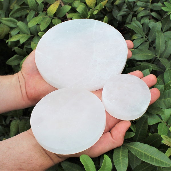 Polished Selenite Circle Charging Station - Choose 3", 4" or 6" Circle Plates (Selenite Crystal Cleansing Plate, Charging & Purification)