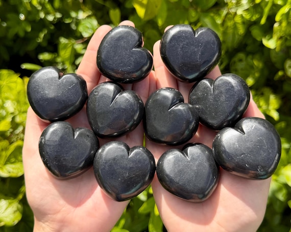 LARGE Shungite Crystal Hearts, 1.75" Choose How Many (Polished Shungite Gemstones)