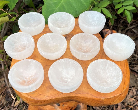 Peach Selenite Hexagon Crystal Charging Cleaning Bowls Peach Selenite Hexagon Crystal Charging Cleaning Bowls