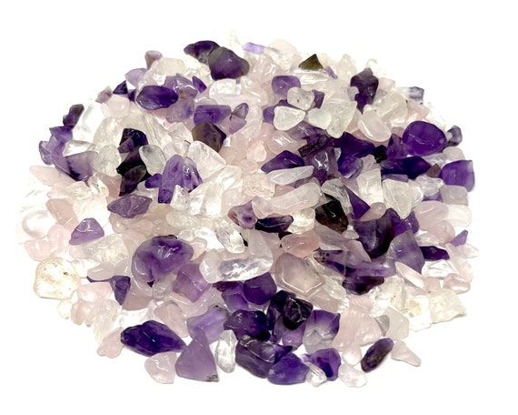 Crystal Healing Chip Mix - Amethyst, Clear Quartz & Rose Quartz Semi Tumbled Gemstone Mini Chips 3 - 10 mm Wholesale Bulk Lots