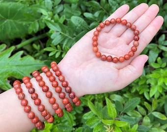 Red Jasper Bead Bracelet - 8mm Crystal Bracelet - Genuine Gemstone Jewelry Gift for Her