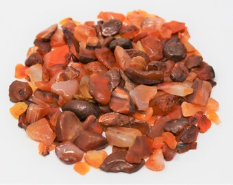 Carnelian Semi Tumbled Gemstone Mini Chips 5 - 15 mm: Choose 2 oz, 4 oz, 8 oz or 1 lb Loose Bulk Lots ('A' Grade Carnelian Chips)