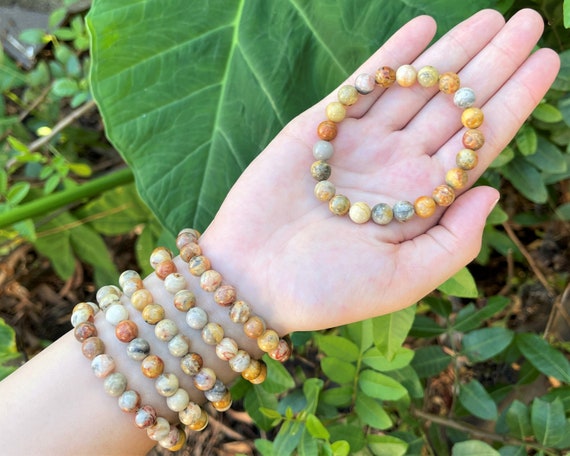 Crazy Lace Agate Bead Bracelet: 8 mm Round Crystals (Premium Grade Stretch Gemstone Bracelet)