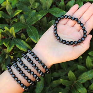 Shungite Bead Bracelet: 6 mm or 8 mm Round Crystals (Premium Quality Shungite Crystal Bracelets, Stretch Gemstone Bracelet)