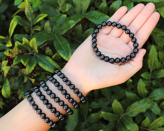 Shungite Bead Bracelet: 6 mm or 8 mm Round Crystals (Premium Quality Shungite Crystal Bracelets, Stretch Gemstone Bracelet)