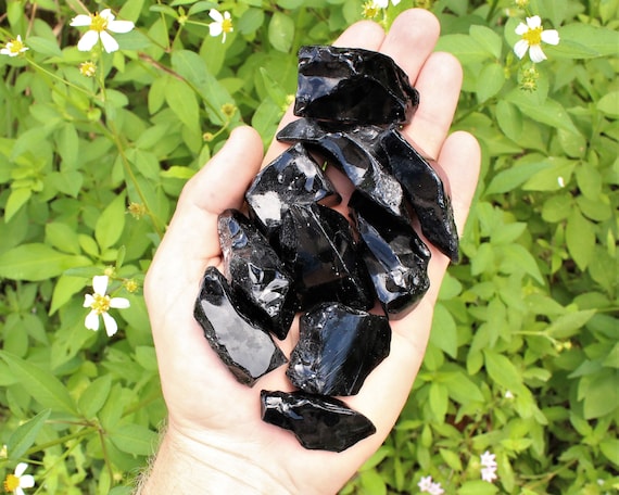 Rough Black Obsidian Natural Stones: Choose How Many Pieces (Premium Quality 'A' Grade, Raw Black Obsidian Crystals)