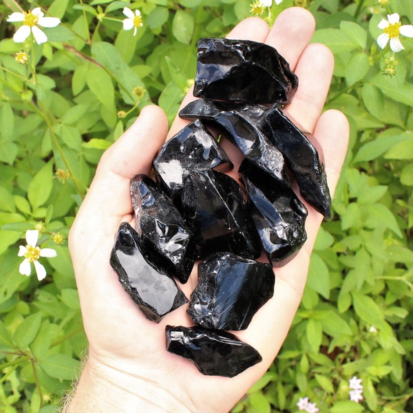Rough Black Obsidian Natural Stones: Choose How Many Pieces (Premium Quality 'A' Grade, Raw Black Obsidian Crystals)
