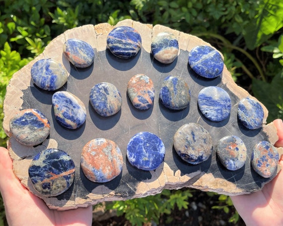 Sodalite Palm Stone: Medium Size, Stone Shape Oval (Sodalite Pocket Stone, Sodalite Smooth Stone)