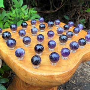 Mini Amethyst Crystal Sphere + Display Stand, 0.75&quot; - 1&quot;: Choose How Many (&#39;AAA&#39; Grade, Amethyst Crystal Ball, Amethyst Sphere)