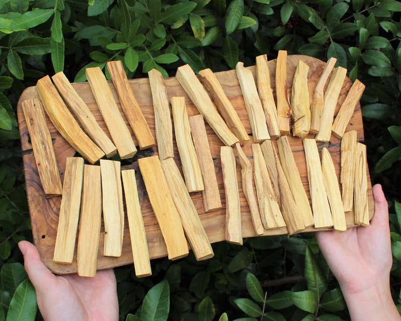 Bulk Lot of Palo Santo Wood Sticks on a display tray.