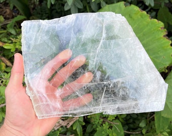 EXTRA LARGE Natural Selenite Slabs, 1 - 2 lb Raw Selenite Crystal Slice Display Specimen & Stand