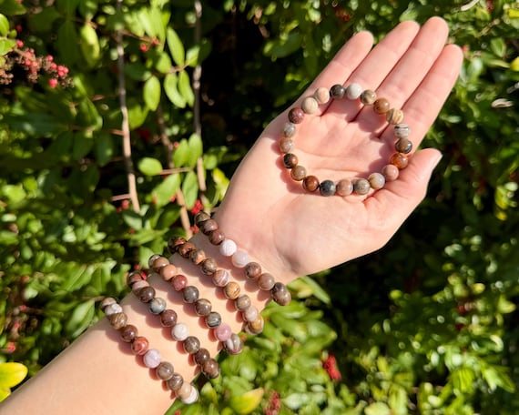 Petrified Wood Bead Bracelet: 8 mm Round Crystals (Premium Grade Stretch Gemstone Bracelet)