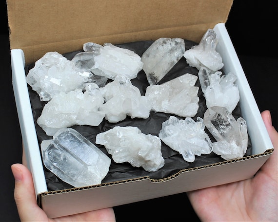 Clear Quartz Crystal Cluster 8 - 12 Piece Box Lot: Wholesale Bulk Natural Clear Quartz Clusters (Crystal Geode, Clear Quartz Cluster Flat)